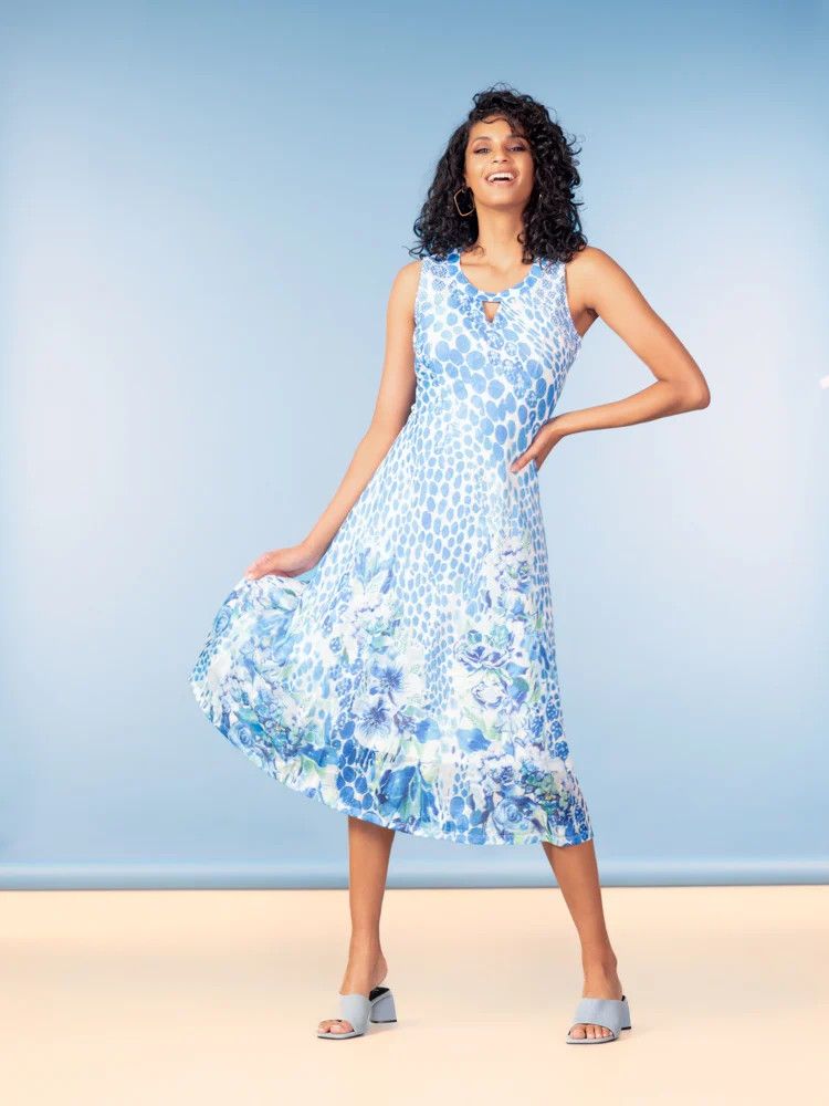 Water Colour Print Maxi Dress, Color: Blue Mix, Size: M