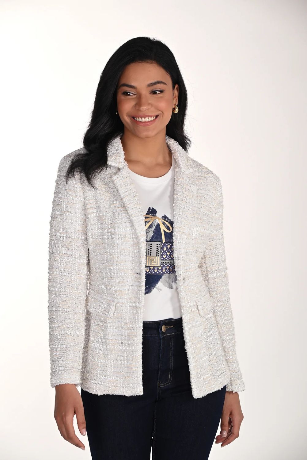 Tweed Button Blazer, Color: IVORY, Size: 8