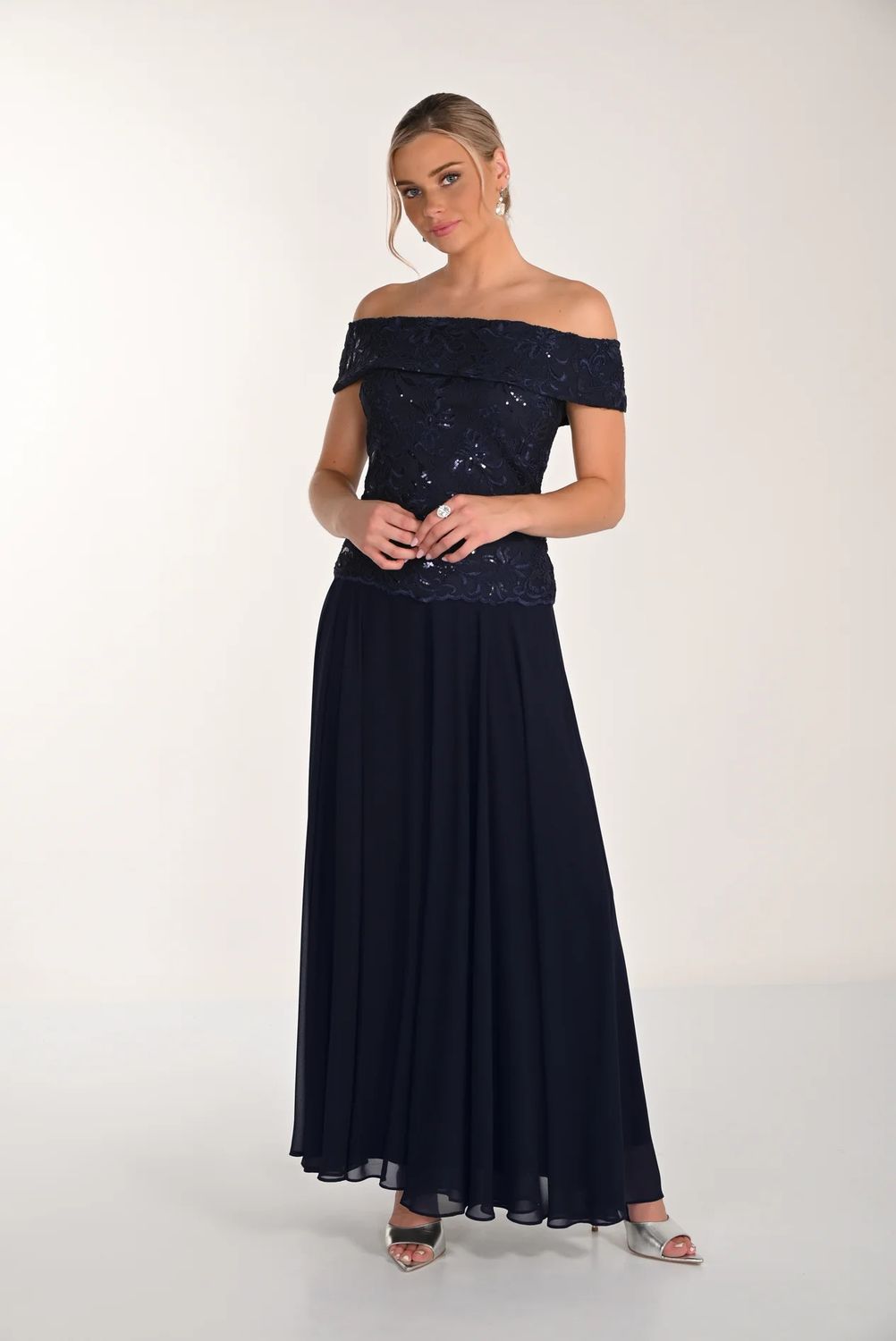 2pc Off-Shoulder Top w/ Skirt , Color: Midnight, Size: 14