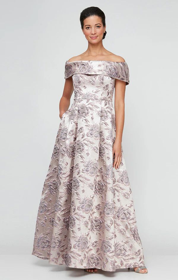 Metallic Floral Brocade Ball Gown , Color: Mauve, Size: 8