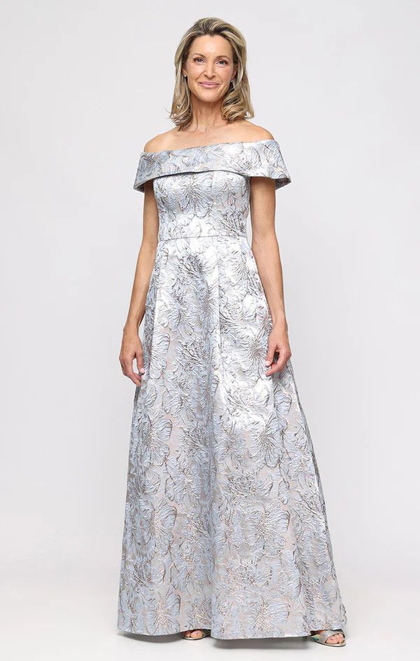 Off-Shoulder Gown w/ Fold Over Neckline, Color: Ice Blue, Size: 10