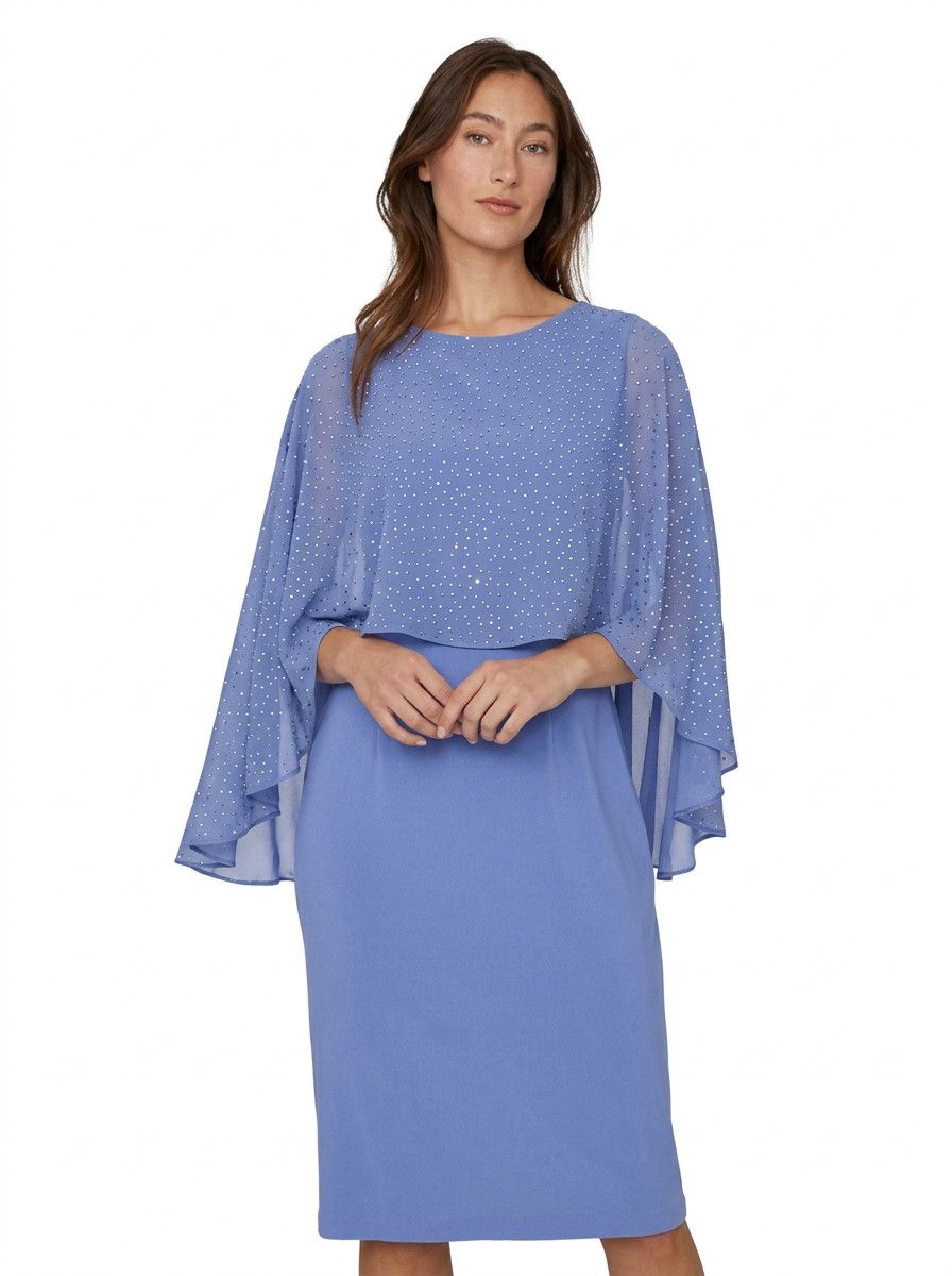 Jeweled Midi Cape Dress, Color: Periwinkle, Size: 8