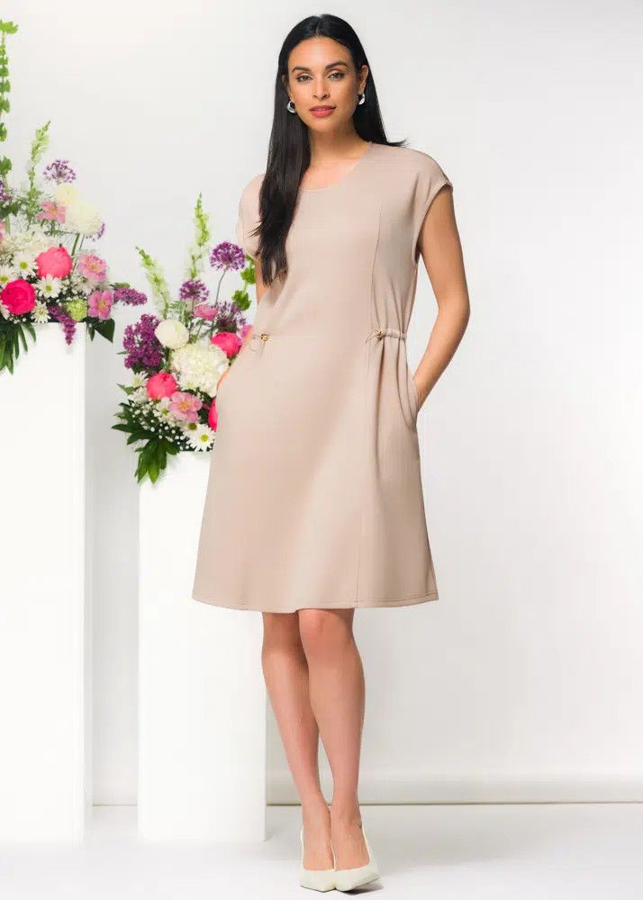 Easy Way Drawstring Dress, Color: Sand, Size: S