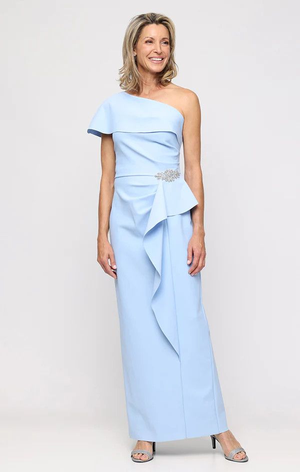 One Shoulder Contour Dress w/ Fold Over Neckline, Color: Hydrangea, Size: 8