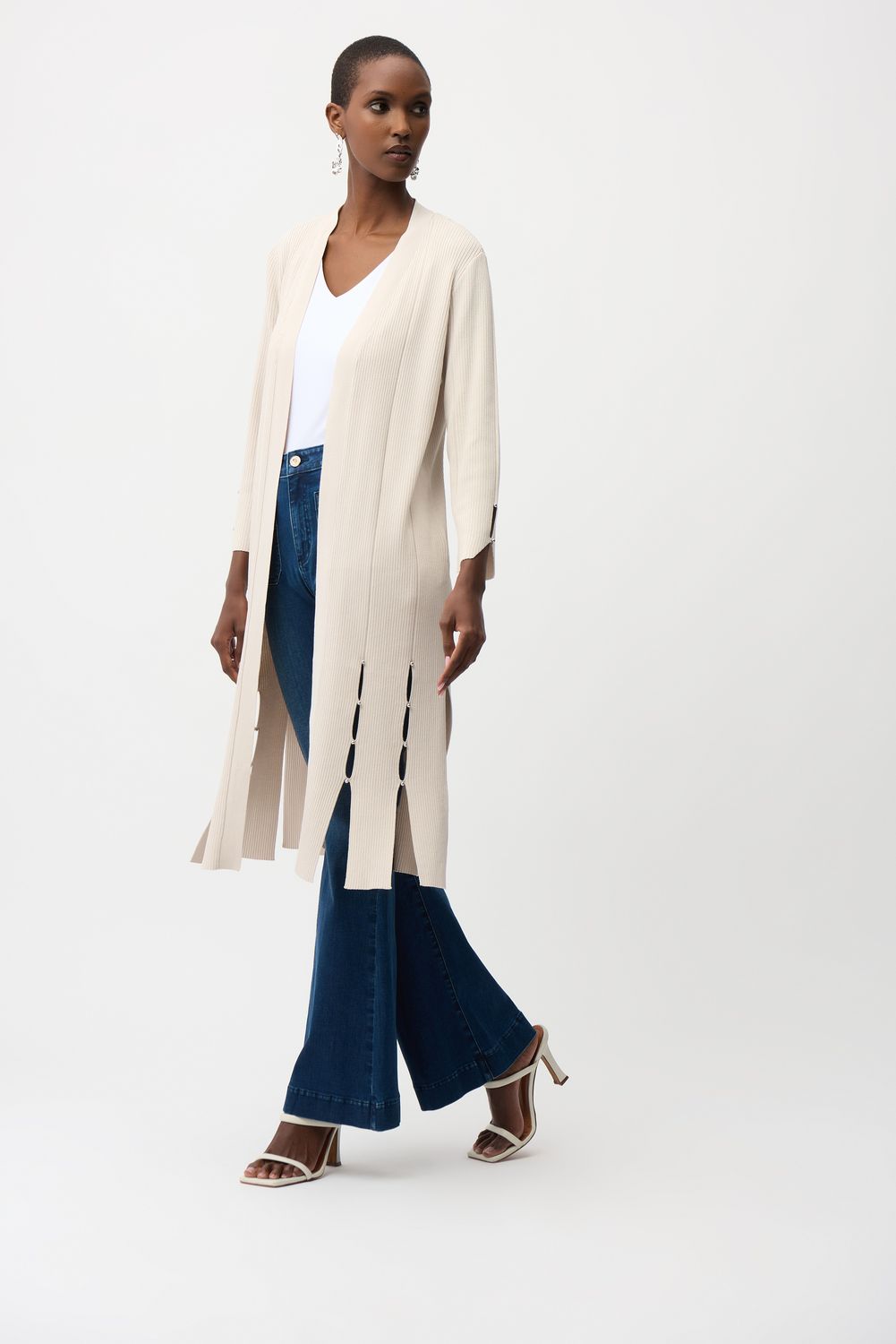 Open Front Long Cardi, Color: MoonStone, Size: S