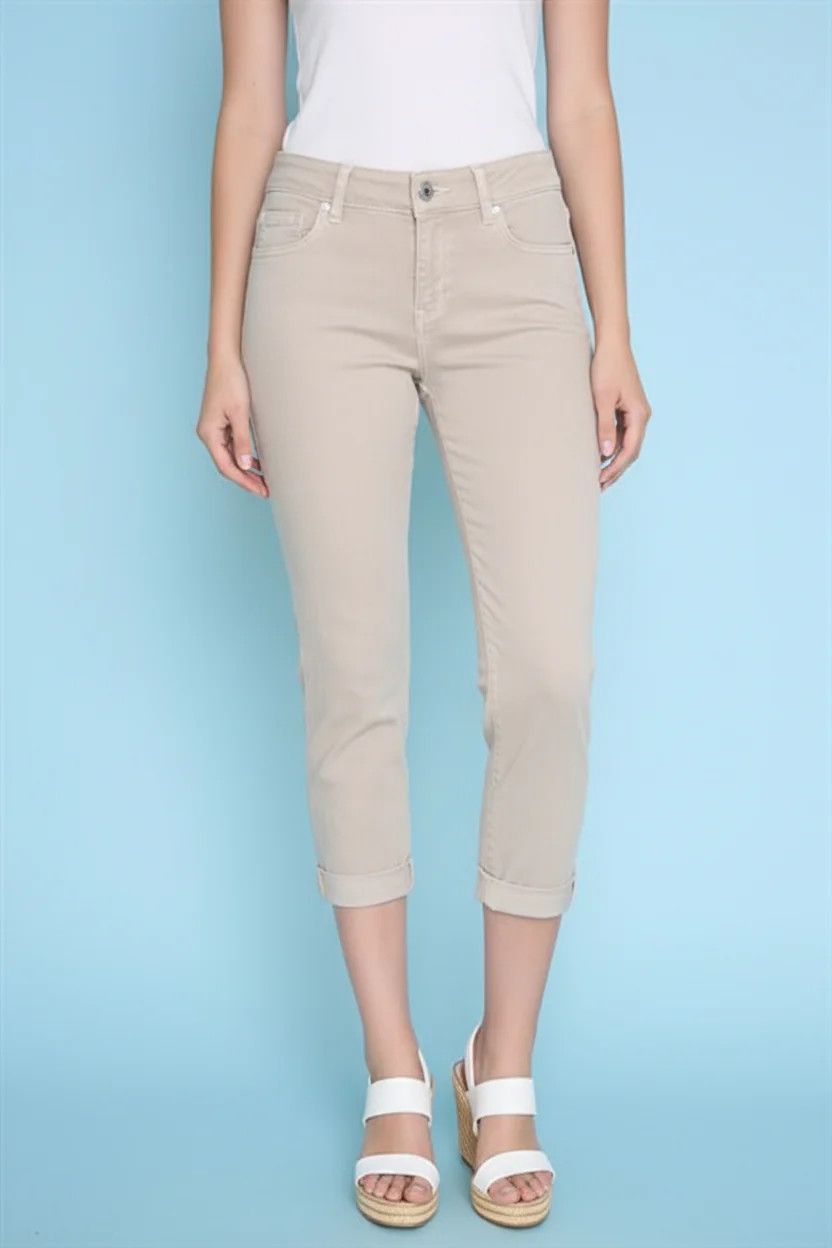 Cuffed Crop Capri Jean , Color: SandDollar, Size: 4