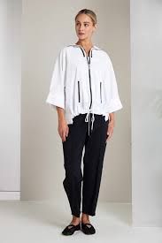 Contrast Trim High-Neck Zip Top, Color: White/ Black, Size: 1
