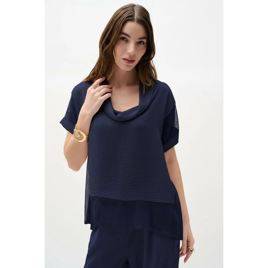Cowl Collar Textured Boxy Top, Color: Midnight, Size: 14