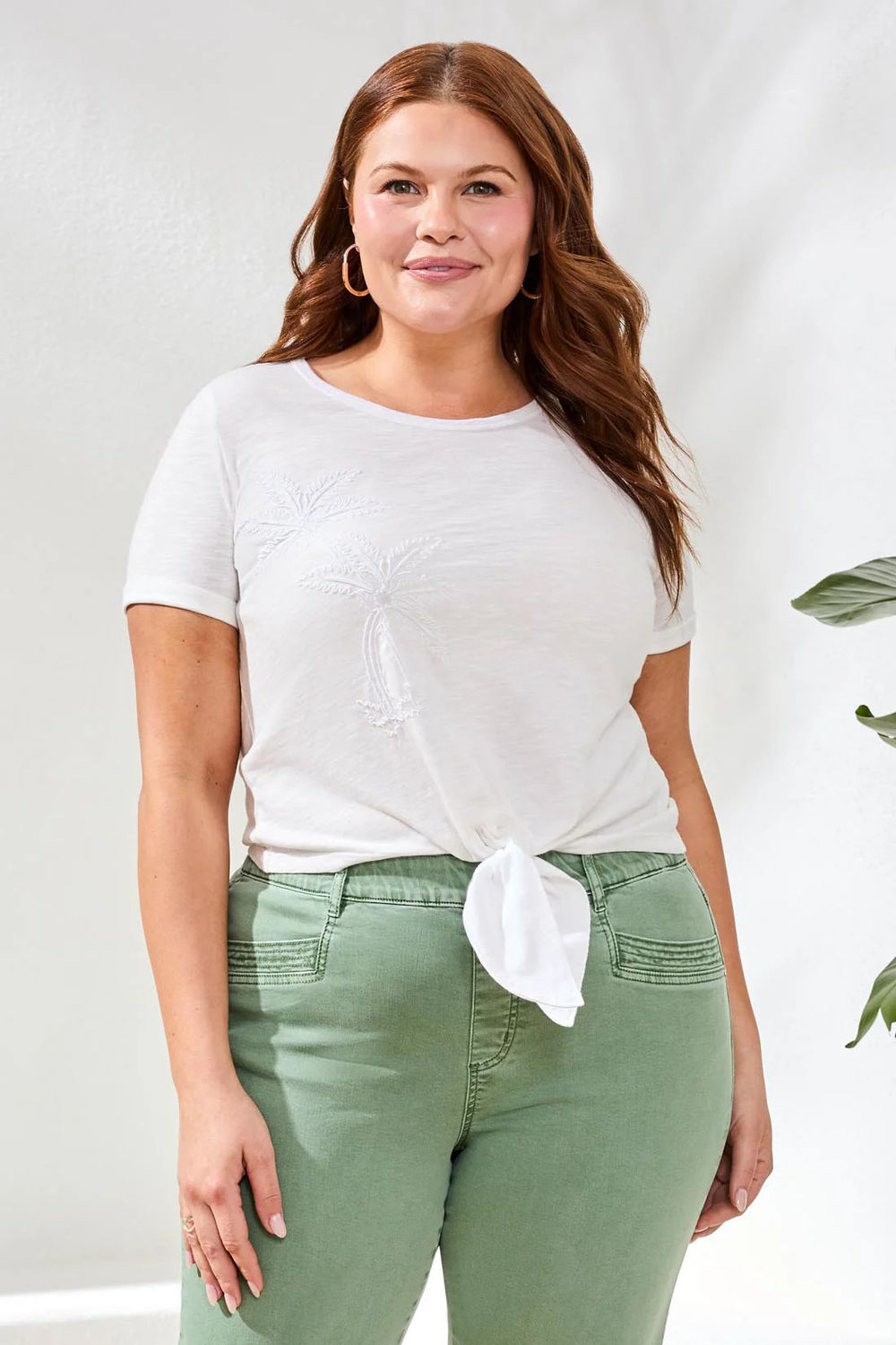 Tie-Front Crew Neck T-Shirt 