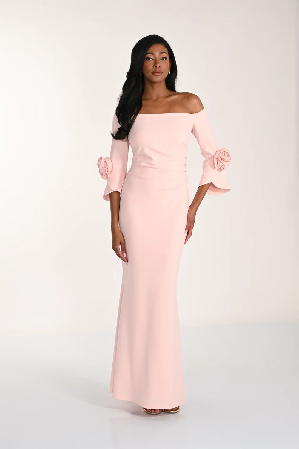 Alluring Off-Shoulder 3/4 Bell Sleeve Gown, Color: Petal, Size: 8