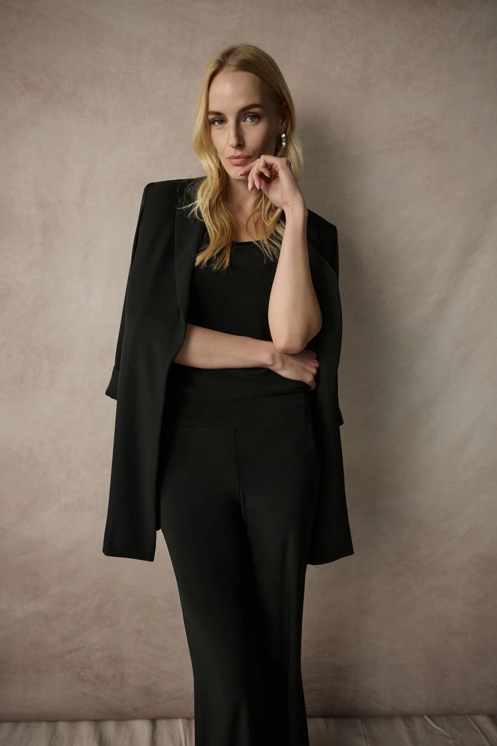 Notch Collar Long Twill Blazer, Color: Black, Size: 10