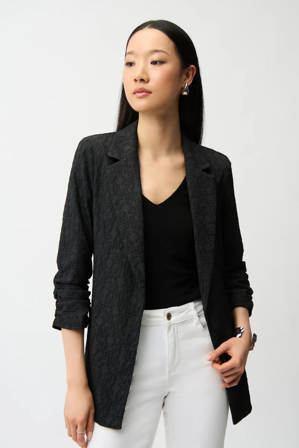 Textured Boxy Blazer , Color: Black, Size: 16