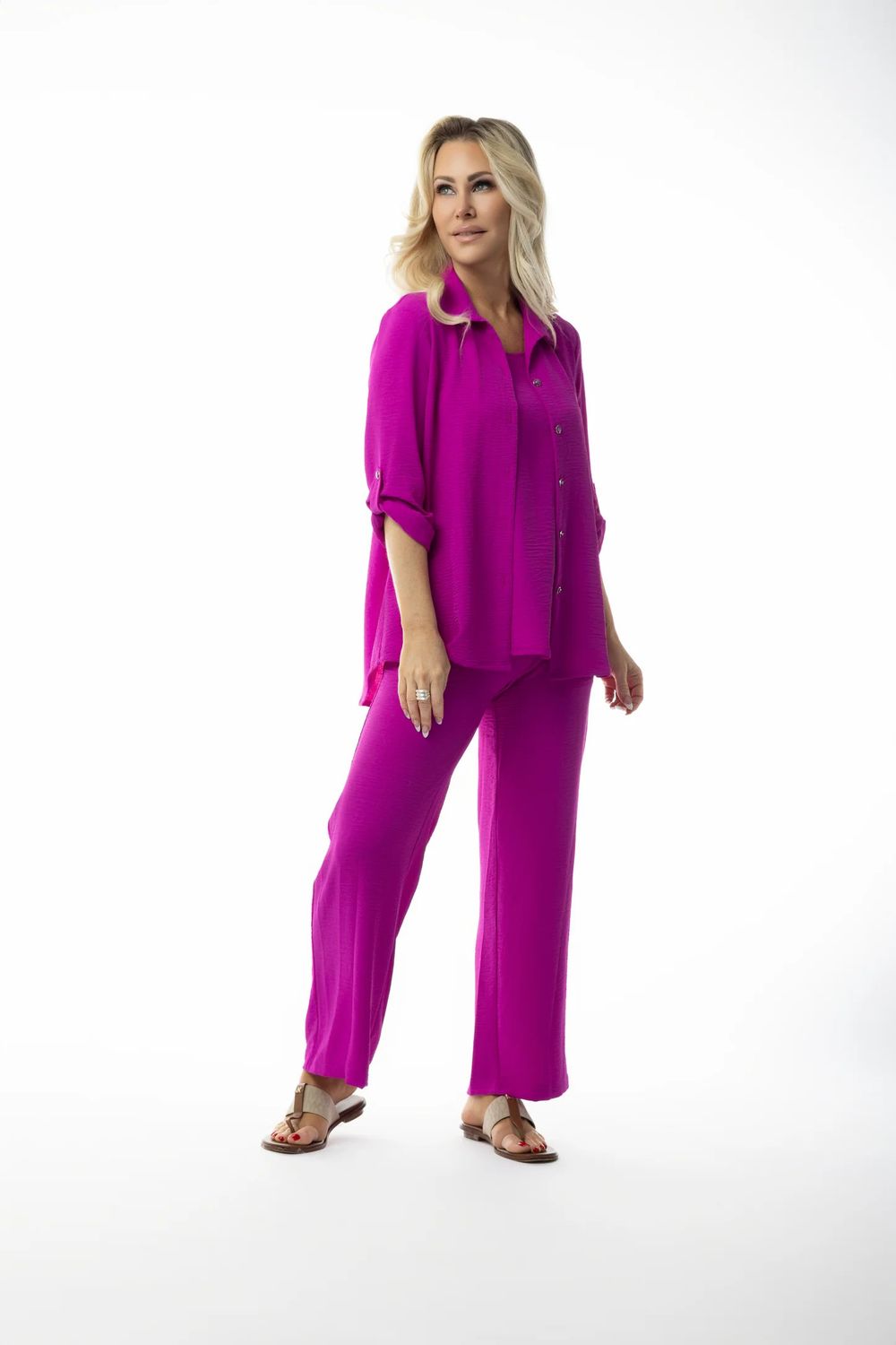 Crepe Like Button Blouse, Color: Magenta, Size: XS