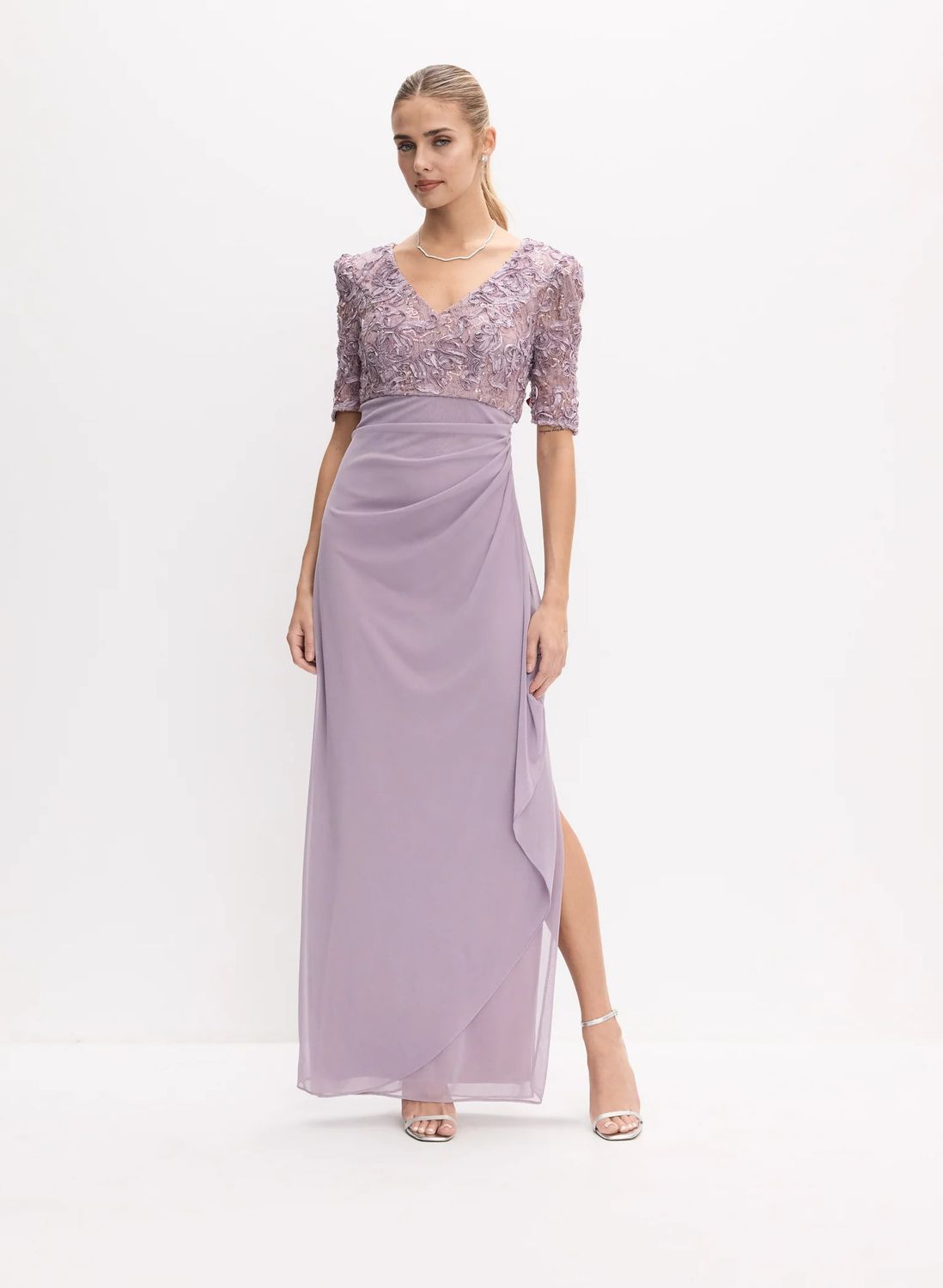 Soutache Sequin Bodice Chiffon Dress, Color: Wisteria, Size: 10