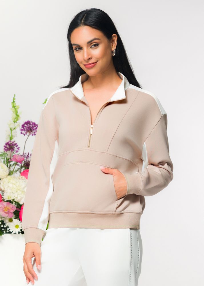 Half-Zip Butter Soft Sweater , Color: Sand, Size: M