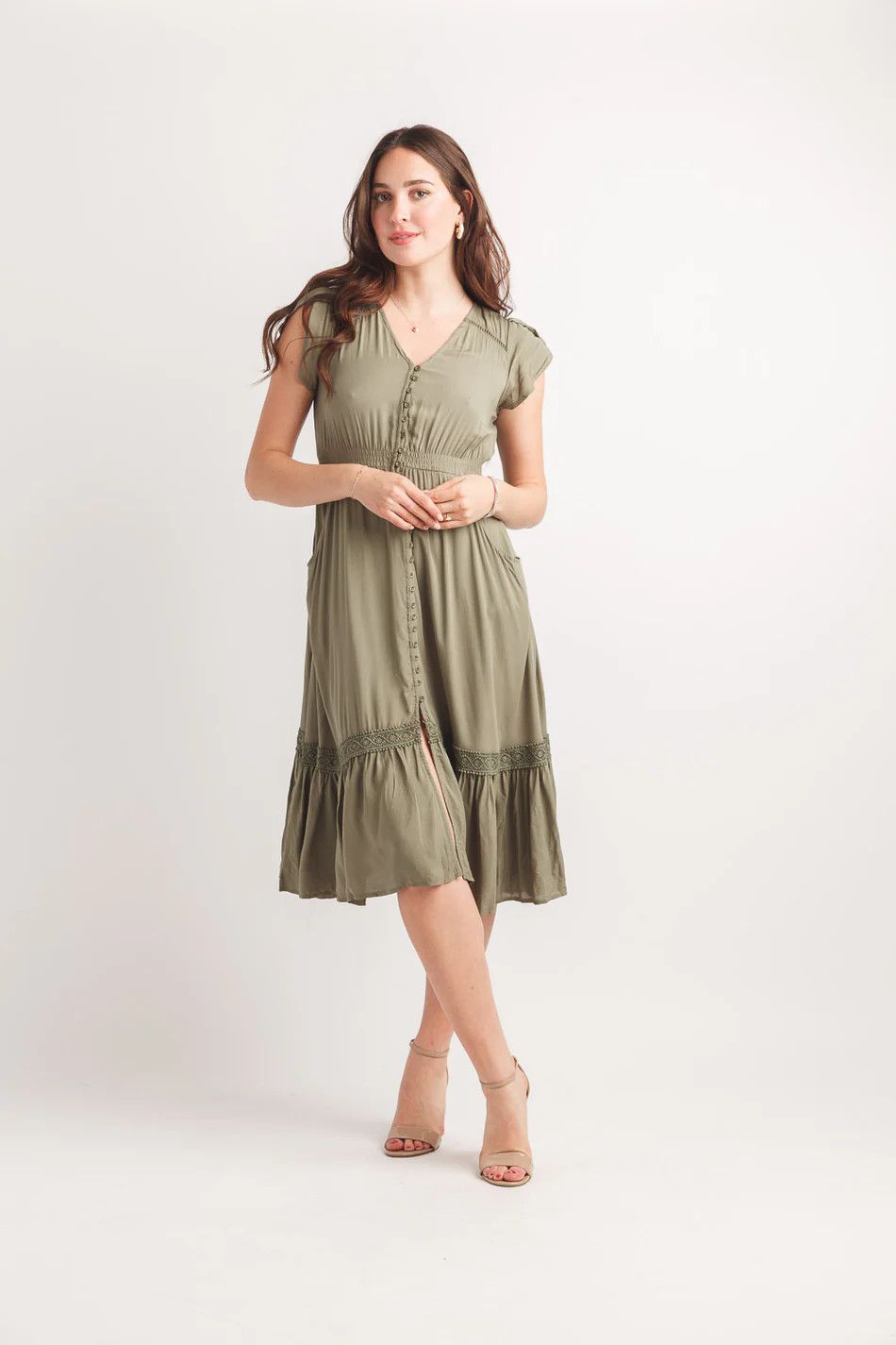 Short Sleeve Lace Inset Maxi