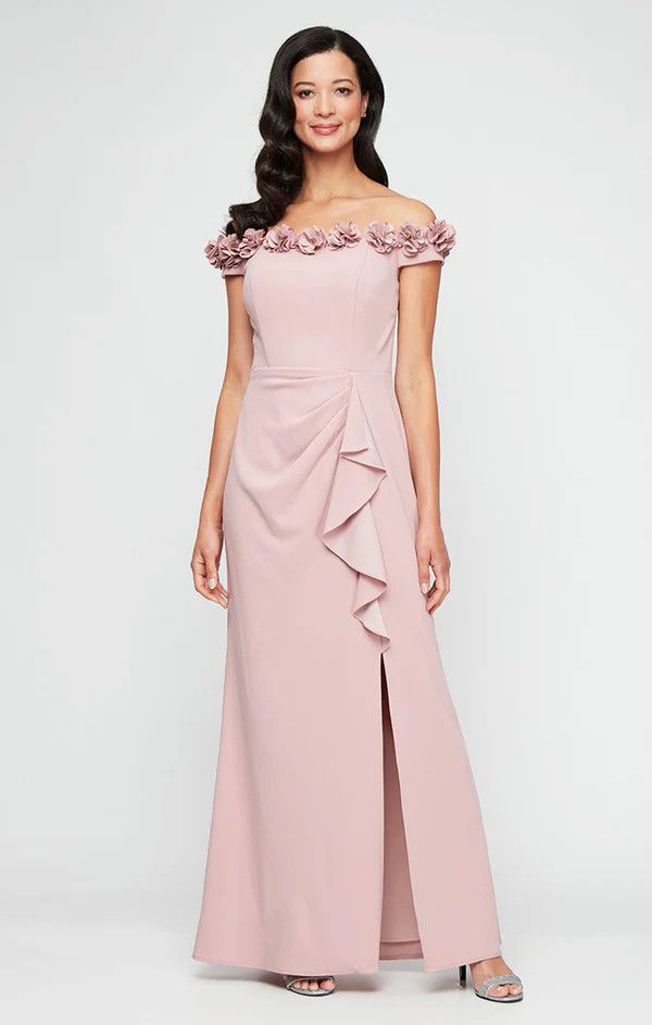 Off- Shoulder 3D Flower NeckLine Gown, Color: Blossom, Size: 6