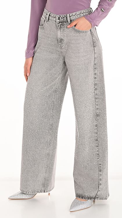Embellished Mid-Rise Jean, Color: LT. Grey, Size: S