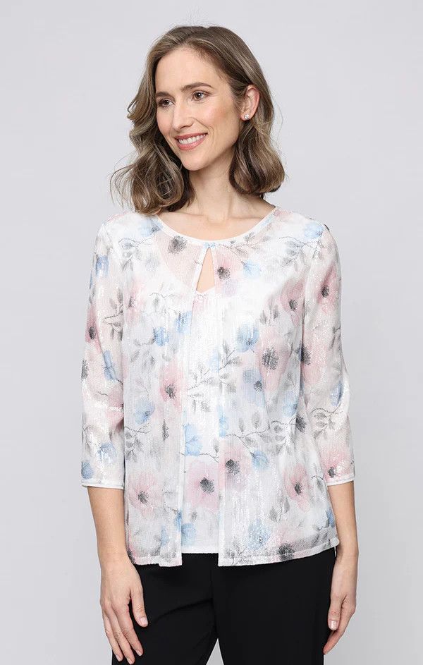 Sequin Printed Mock Twinset , Color: Ivory / Multi, Size: 1X