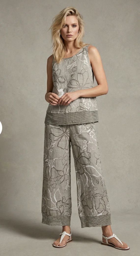 F. Linen Print Sleeveless Top, Color: Fango Print, Size: S