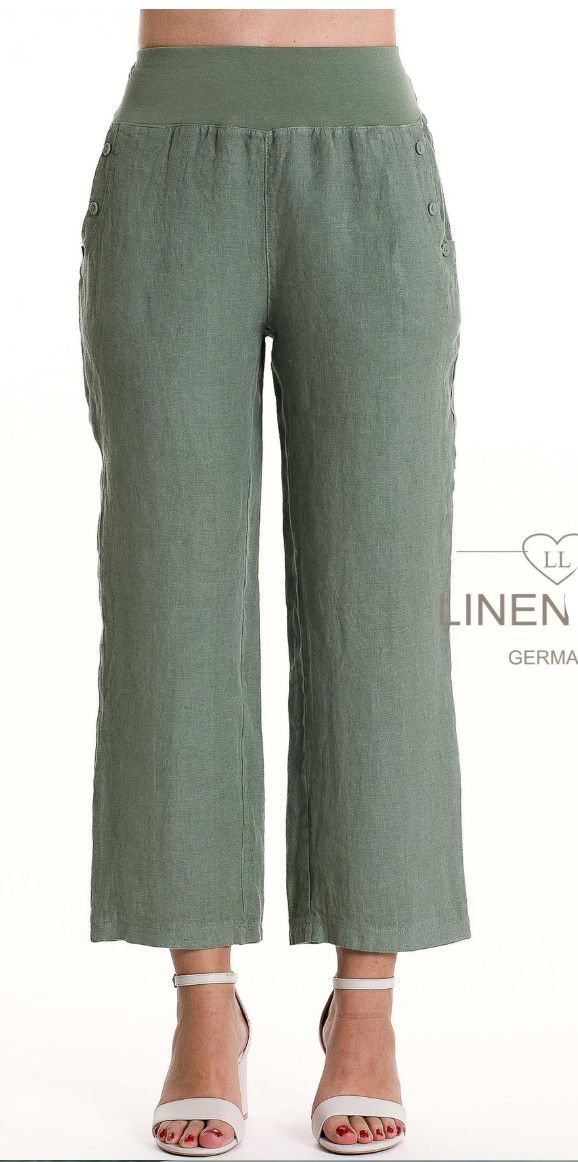 F. Linen Capri w/ Pocket Button Detail