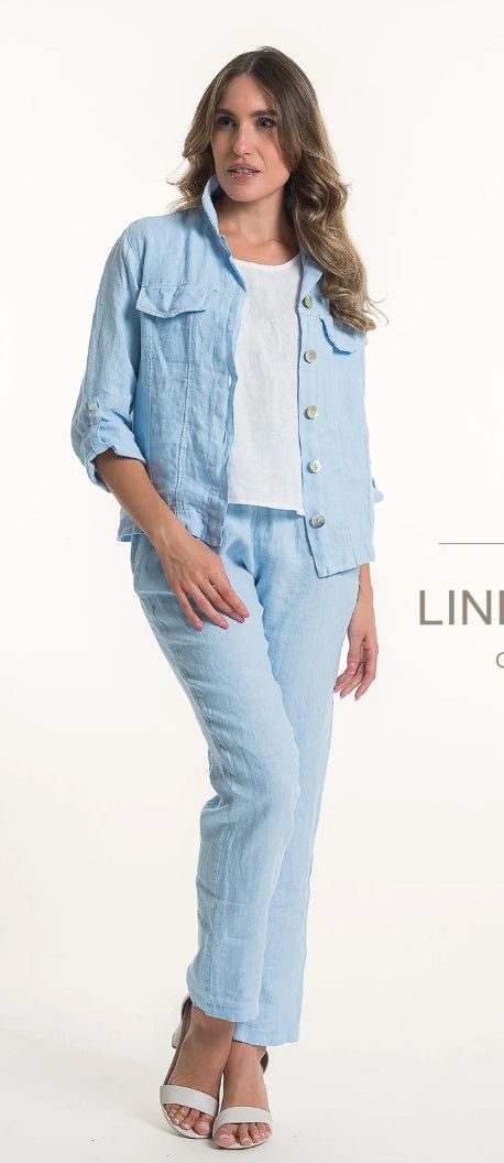F. Linen Swing Style Jacket , Color: Cielo Blue, Size: S