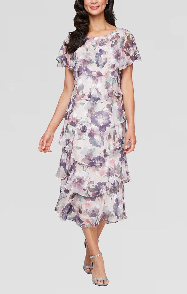Tiered Floral Midi Dress, Color: Blush/ Multi, Size: 10