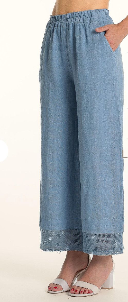 F.Linen Mesh Hem Pant , Color: Mineral Blue, Size: S