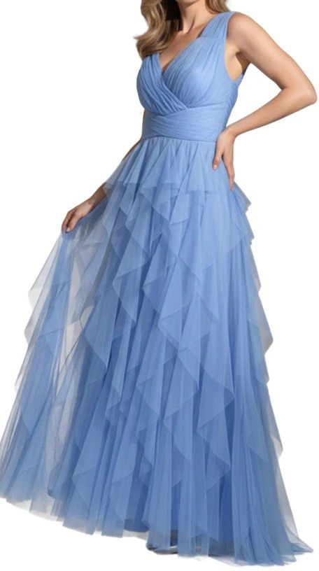 Timeless Delicate Ruffle Gown, Color: SkyBlue, Size: M