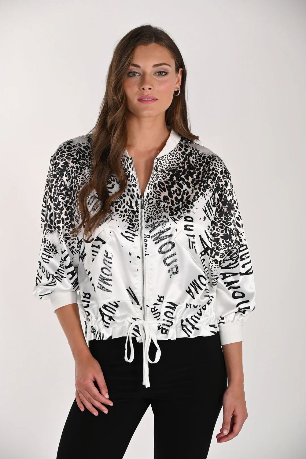 Animal Text Print Zip Bomber Jkt