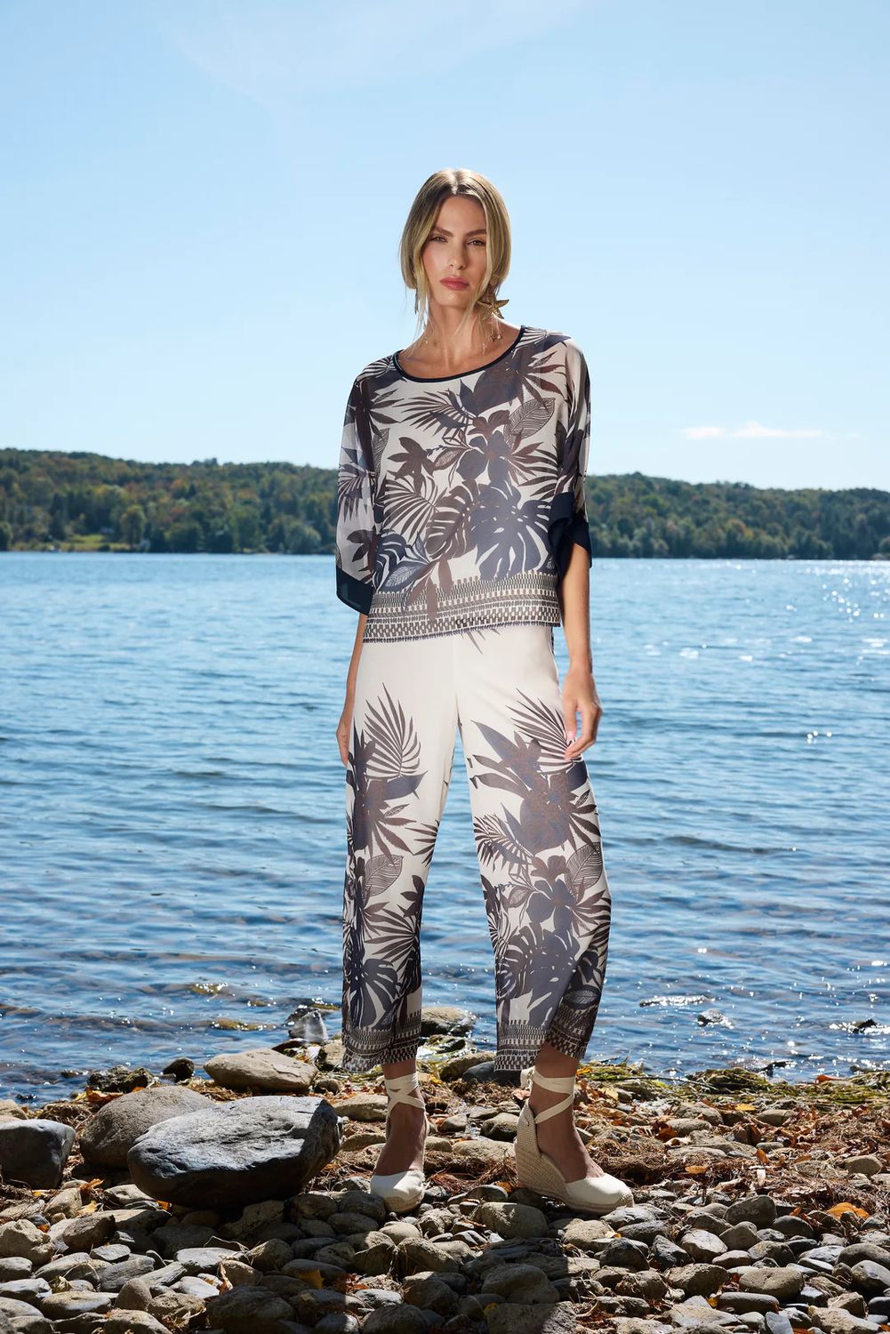 Floral High-Waisted Crop Pant, Color: Porcelain/ Midnight, Size: 12