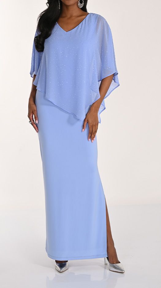 Jeweled Cape Maxi Dress, Color: Periwinkle, Size: 14