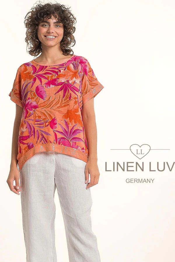 F.Linen Tropical Sequin Sleeve/ Hem Tee