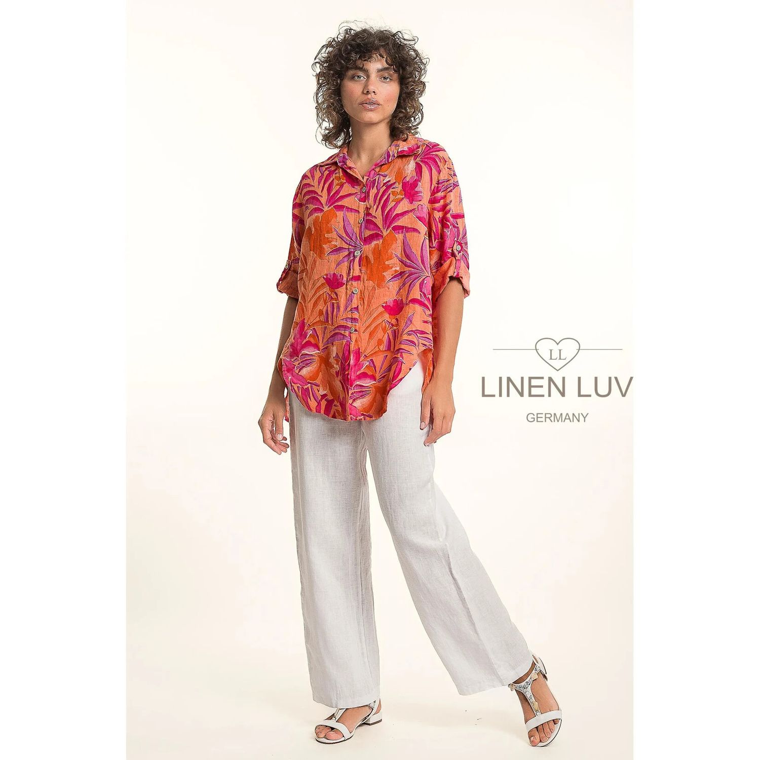 F.Linen Tropical Print Blouse