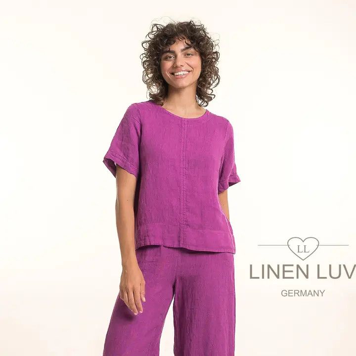 F.Linen Short Sleeve w/ Keyhole Back, Color: Orchidea, Size: S