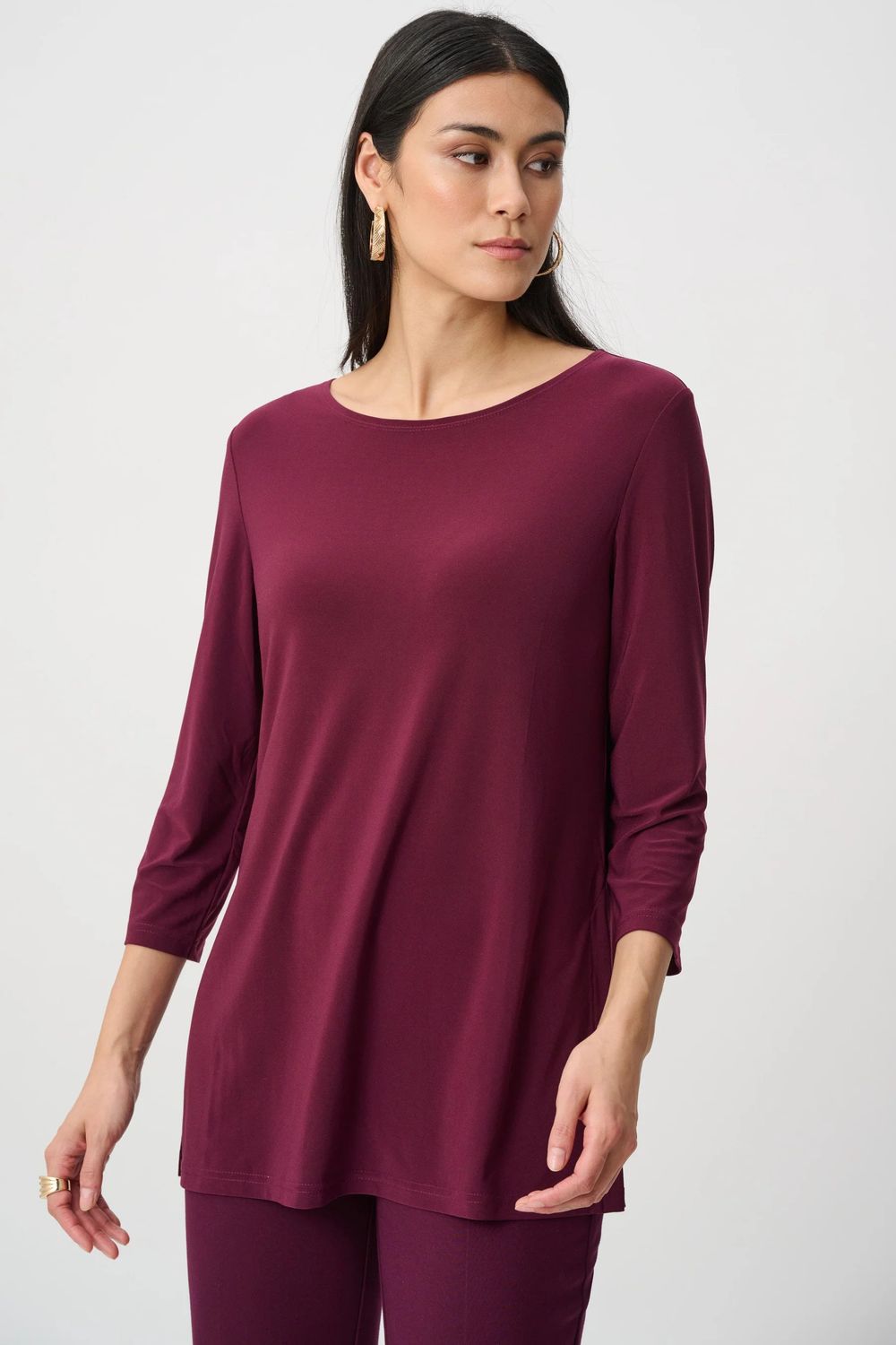 Silky Straight Knit Tunic Top, Color: ElderBerry, Size: L