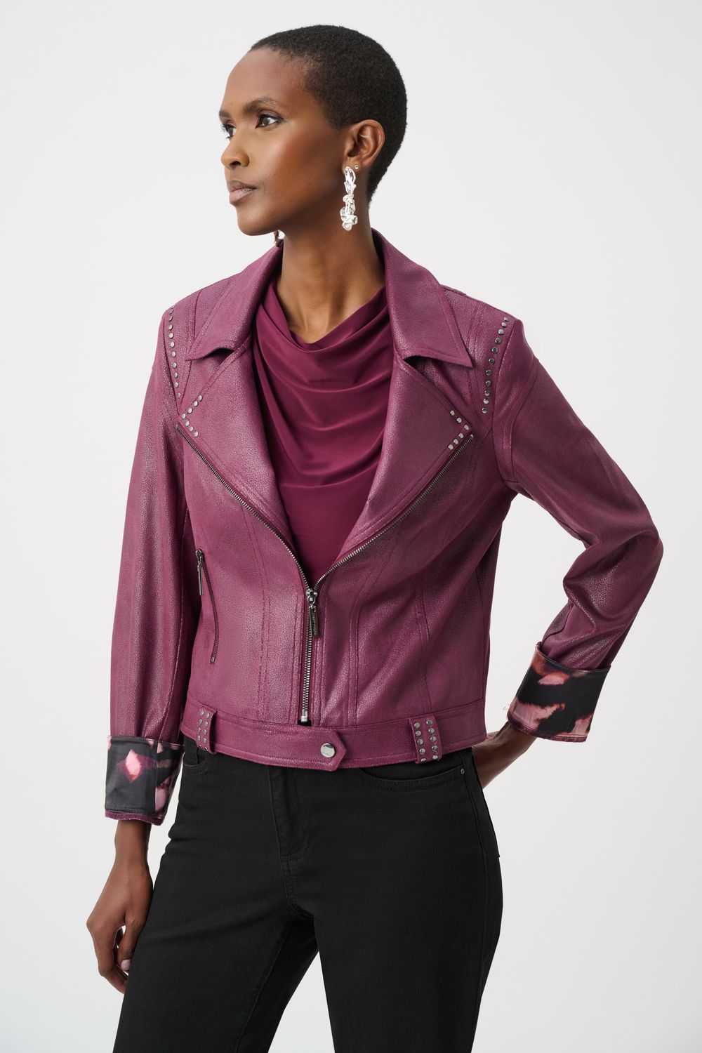 Faux Suede Biker Jkt, Color: ElderBerry, Size: M