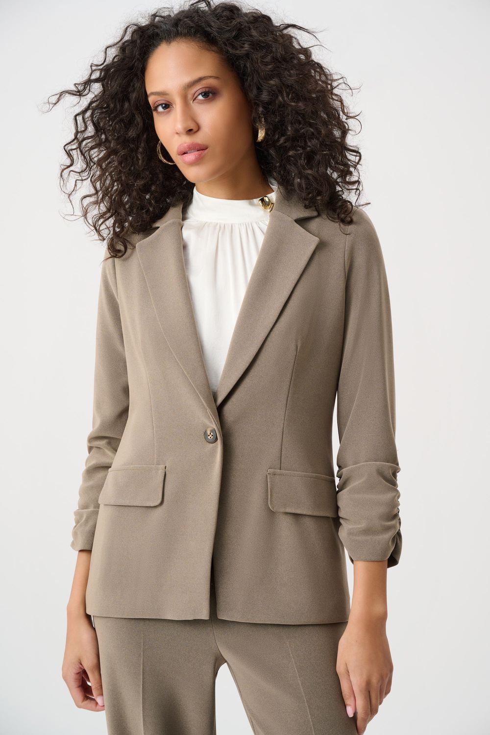 Notched Lapel Blazer , Color: Taupe/ Melange, Size: 10