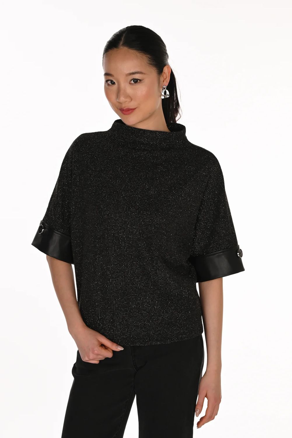 Chic Metallic Pullover, Color: Black/ Silver, Size: 10