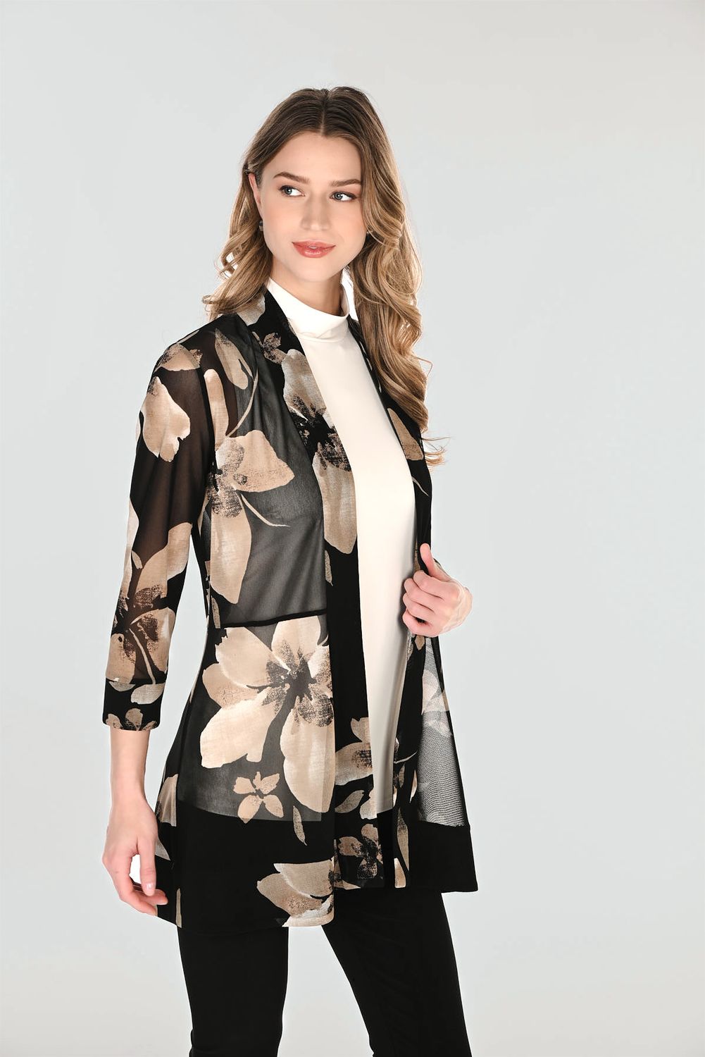 Floral Mesh Fitted Blazer Cardi, Color: Black/ Taupe, Size: 12