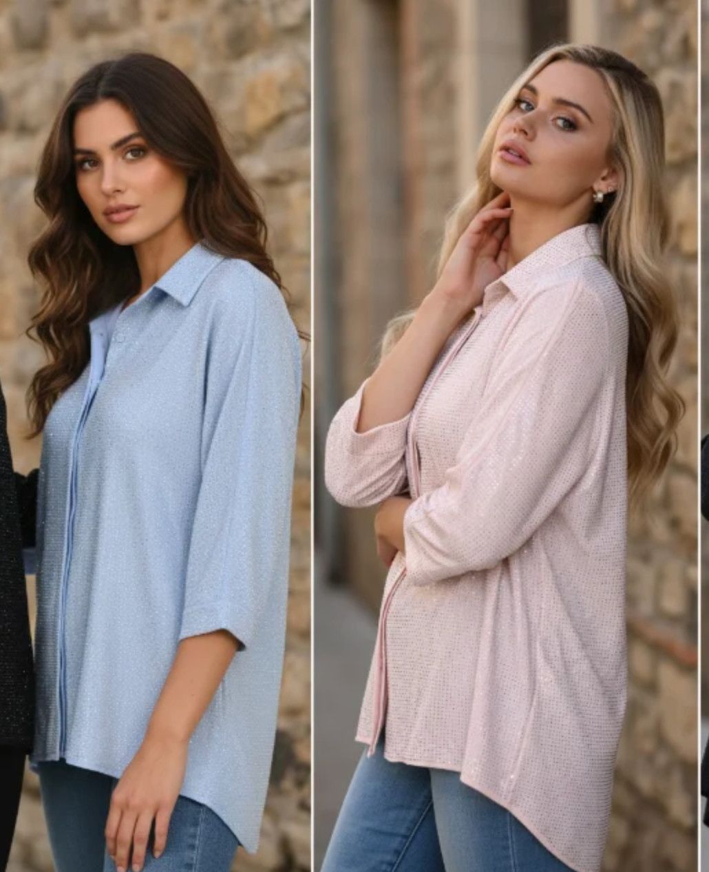 All-Over Embellished Button Blouse, Color: Powder Blue, Size: XS