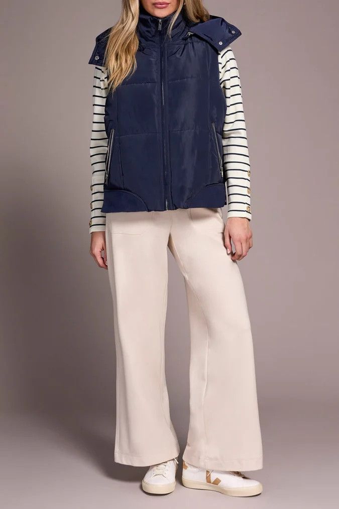 Quilted Removable Hooded Vest , Color: Sapphire, Size: S