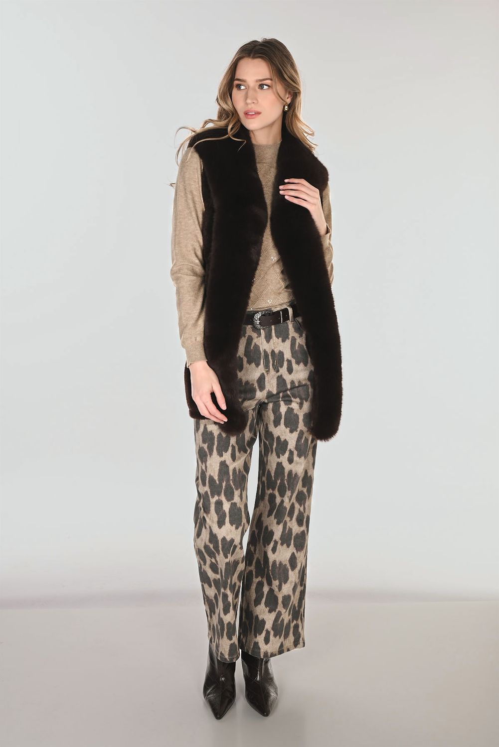 Leopard Print Belted Pant , Color: Leopard, Size: S