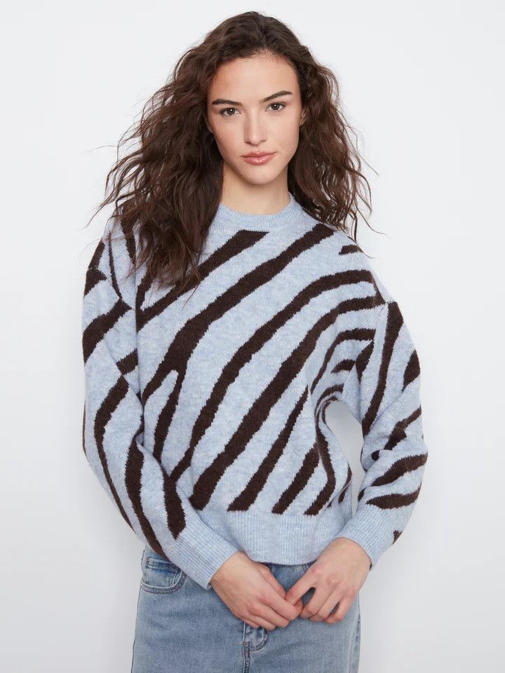 Animal Knit Sweater , Color: Blue Zebra, Size: S