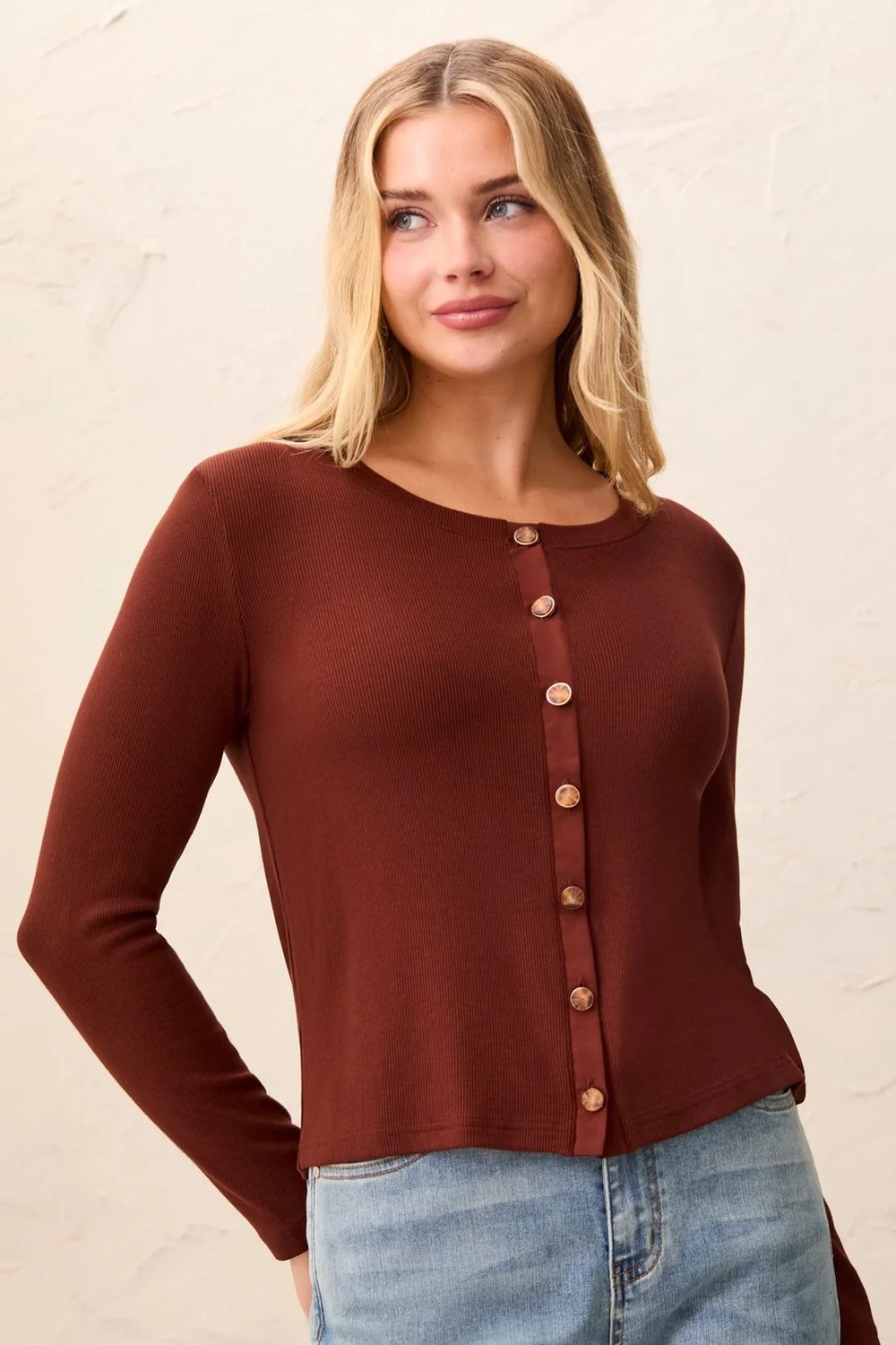 2 Way Wear Soft Knit Zip, Color: Rustic Brown, Size: S