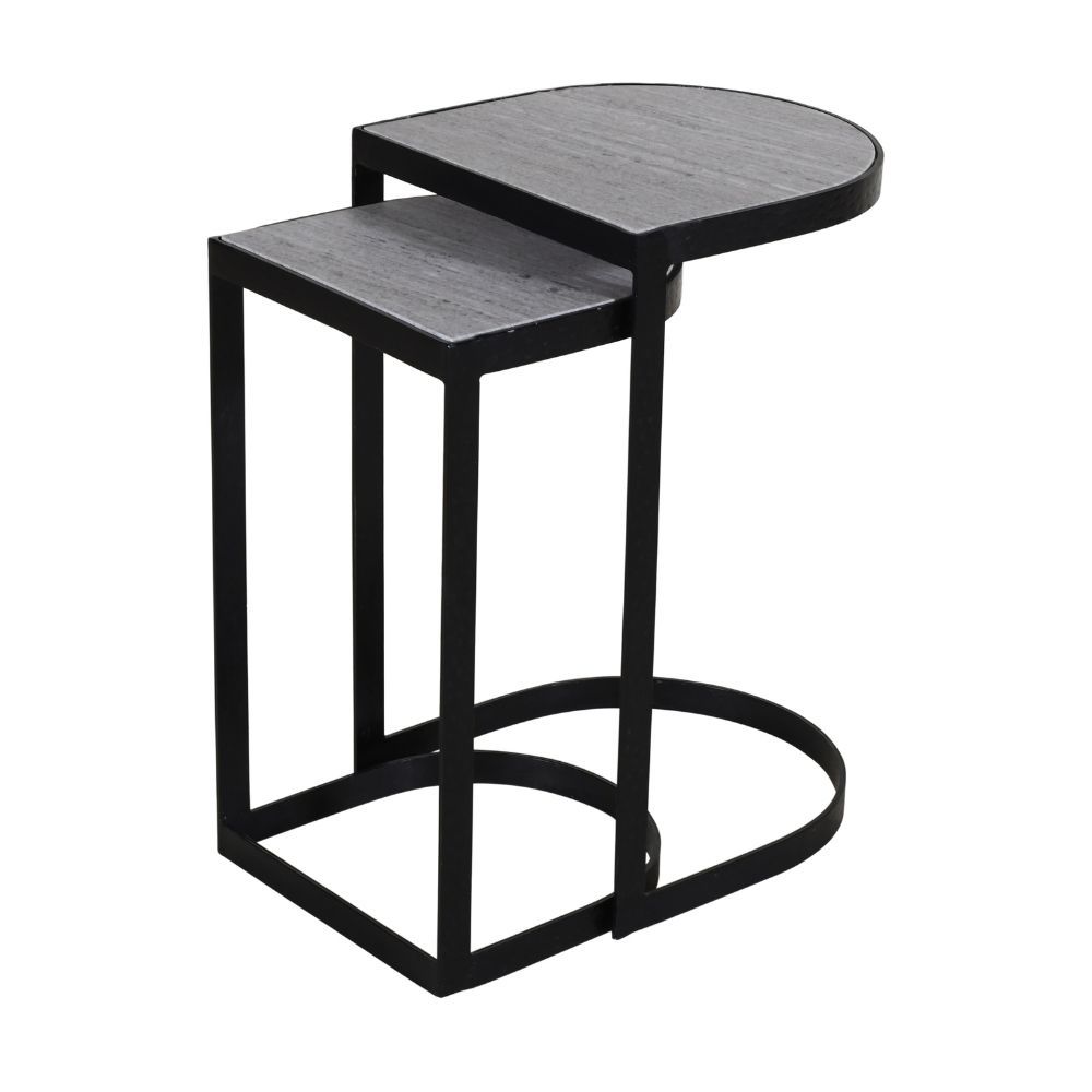 ARLO NESTING SIDE TABLE - MATTE BLACK, INDIAN TRAVERTINO