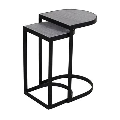 ARLO NESTING SIDE TABLE - MATTE BLACK, INDIAN TRAVERTINO