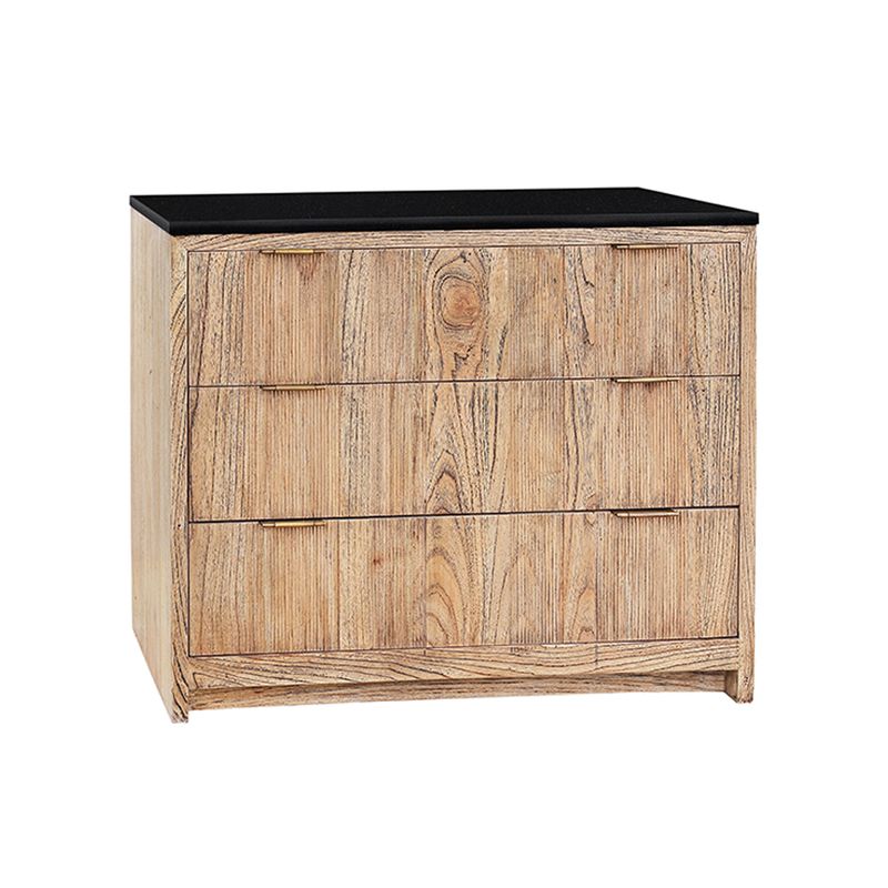 BERKELEY 3DRW BEDSIDE TABLE - BLACK MATTE MARBLE, TIDAL WOOD
