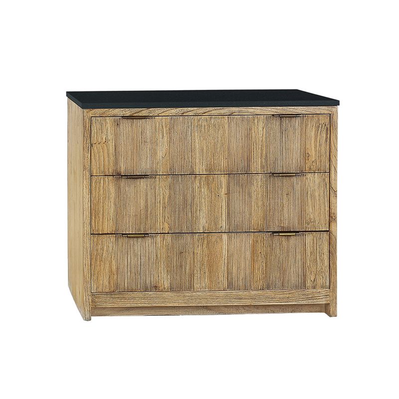 BERKELEY 3DRW BEDSIDE TABLE - BLACK MATTE MARBLE, TIDAL WOOD