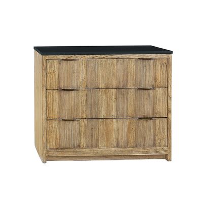 BERKELEY 3DRW BEDSIDE TABLE - BLACK MATTE MARBLE, TIDAL WOOD